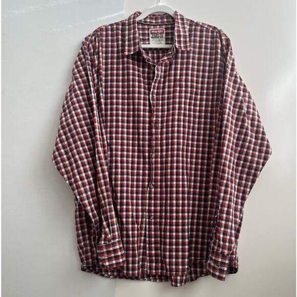 Wrangler Jeans Co. Plaid Checkered Long Sleeve Button Down Shirt XXL Rancher Y2K - Picture 1 of 8